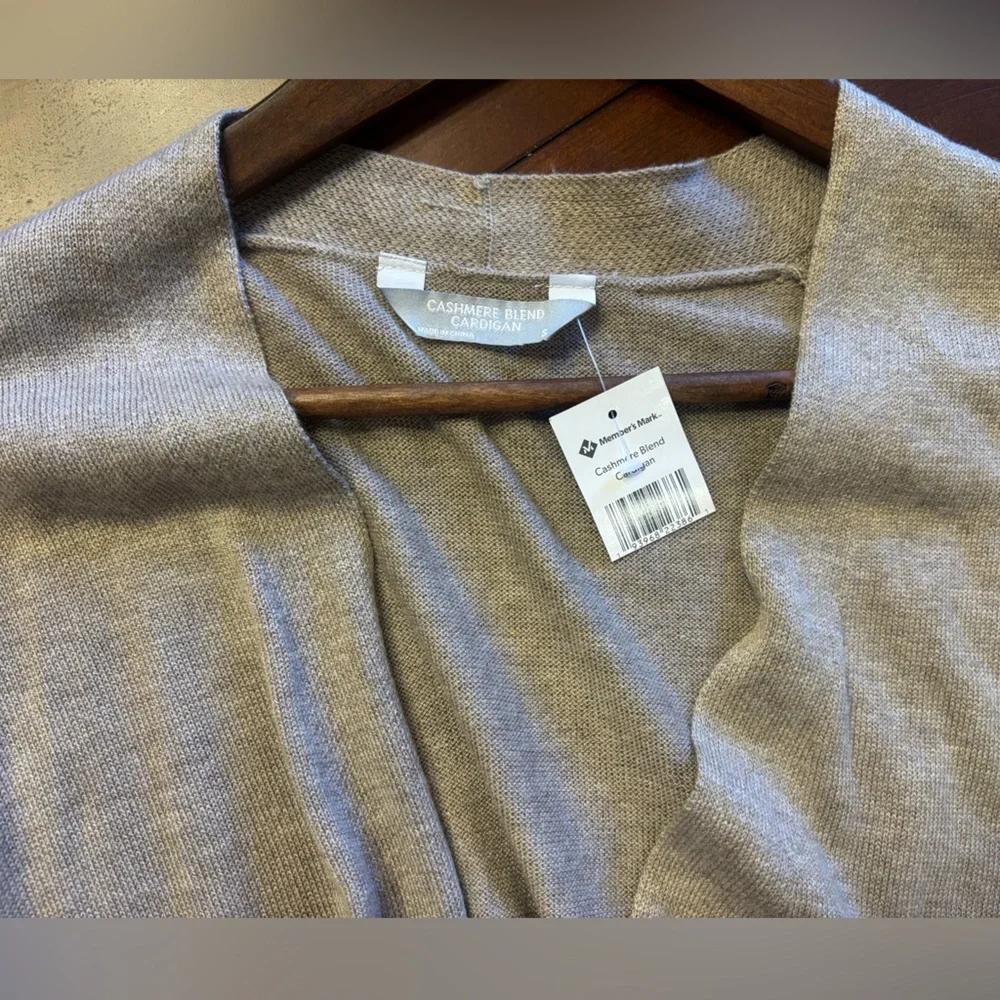 CASHMERE Wool Cardigan Sweater‎ Brown Beige Tan Neutral Long Open Front Small